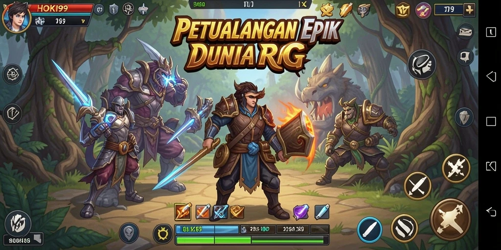 Tangkapan layar HOKI99 menampilkan aksi epik dalam pertempuran RPG.