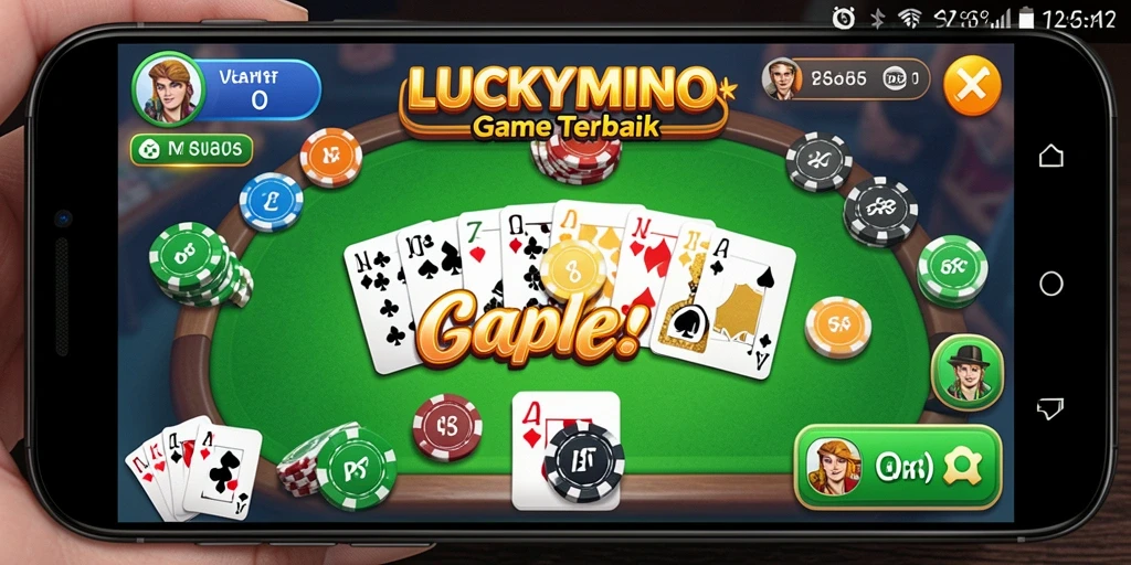 Tampilan gameplay seru dari LUCKYMINO, permainan Gaple yang menantang.