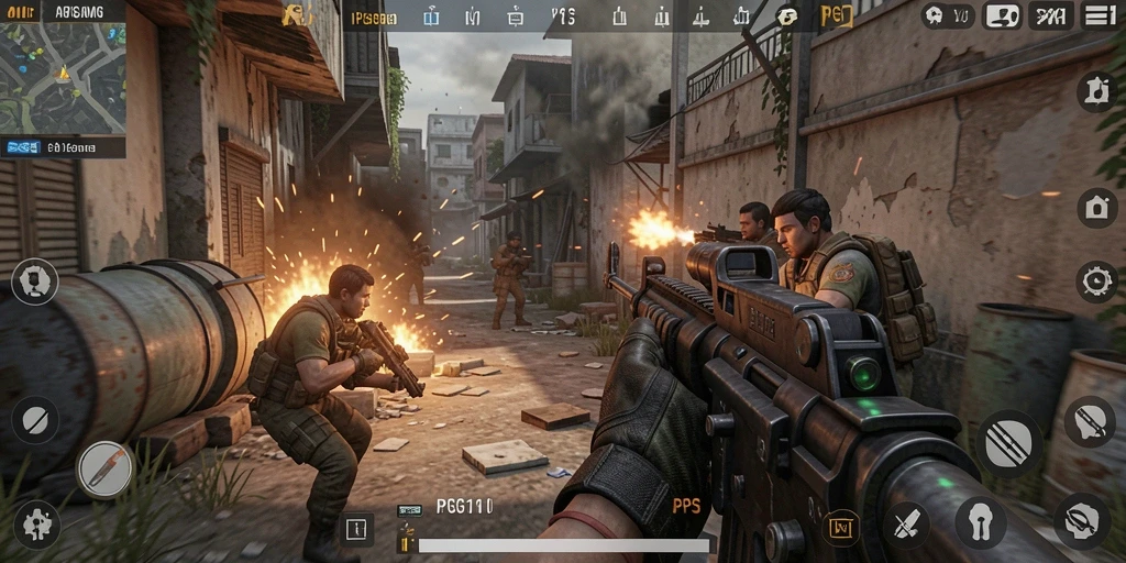 Screenshot PG11 menunjukkan aksi mendebarkan dalam perang FPS.